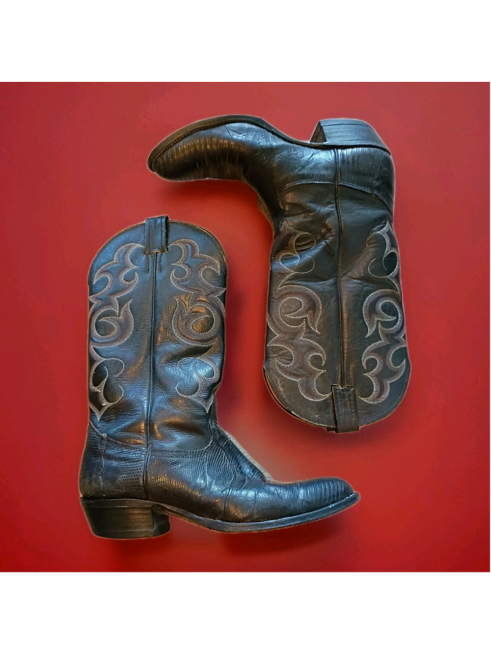 NOCONA BOOTS-LIZARD-BLACK Cowboy Boots-8.5D-Exotic Leather USA-Excellent Cond.